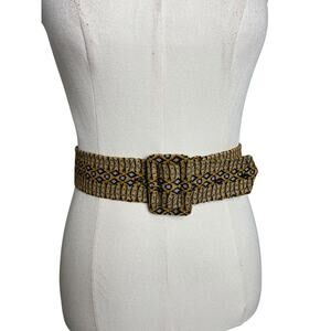 Vintage Retro 60s 70s Belt Womens Yellow Wide Fabric Covered Buckle